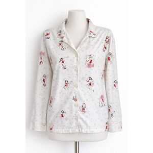 Victoria's Secret Pajama Top Women  Cream Holiday Pinup Girl Print Vintage Y2K